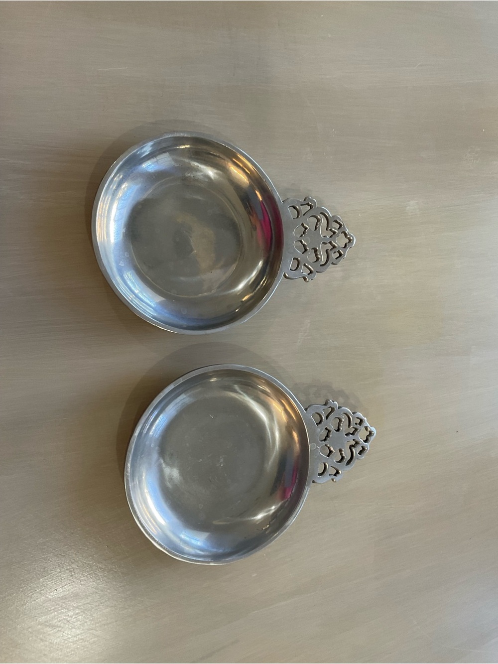 Silver Decorative Metal Serving Dishes with Ornate Handles - Set of 2